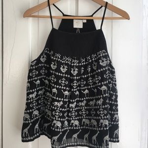 Anthropologie Embroidered Trapeze Tank